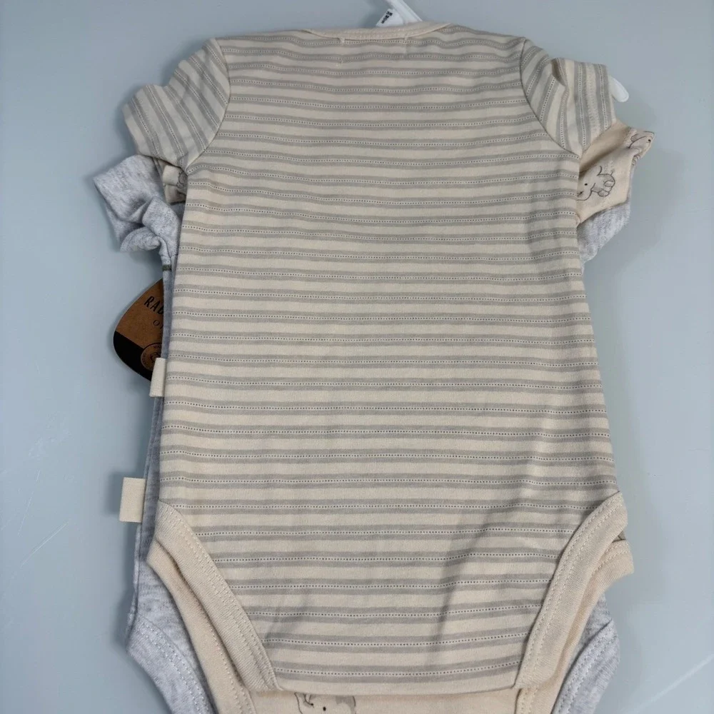 Rabbit + Bear Kids 6-9M Gray Elephant Organic Cotton Bodysuit Set 3PK New NWT